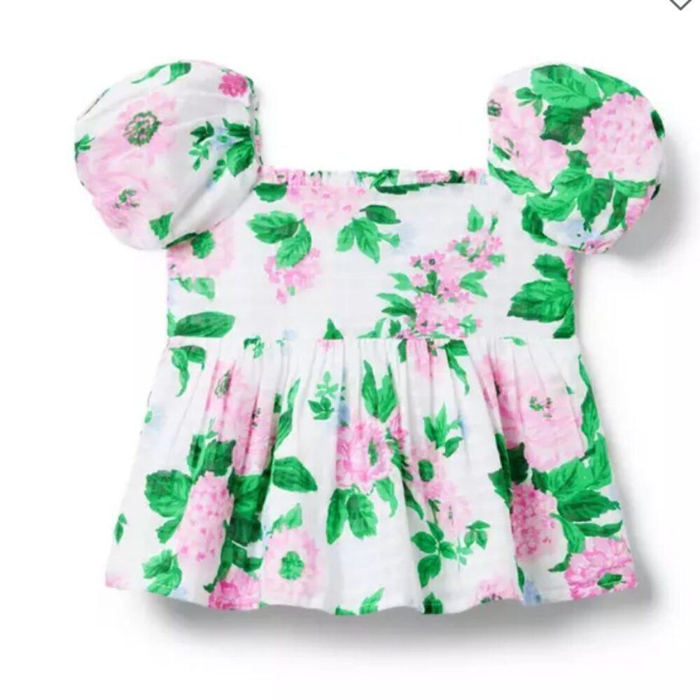 Janie and Jack 100048575 Girl White Floral Floral Puff Sleeve Top size 12-18 m